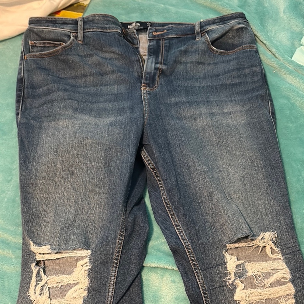Women's Blue Distressed Jeans Hollister